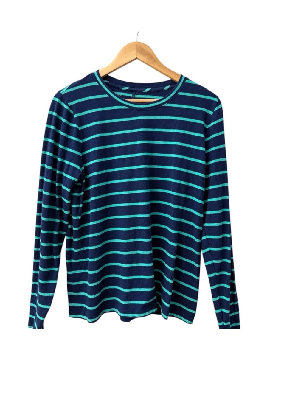 J. Crew Blue & Green Striped Girlfriend Long Sleeve Tee size Large